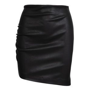IRO Black leather pencil mini skirt zipper closure rouching on the side.